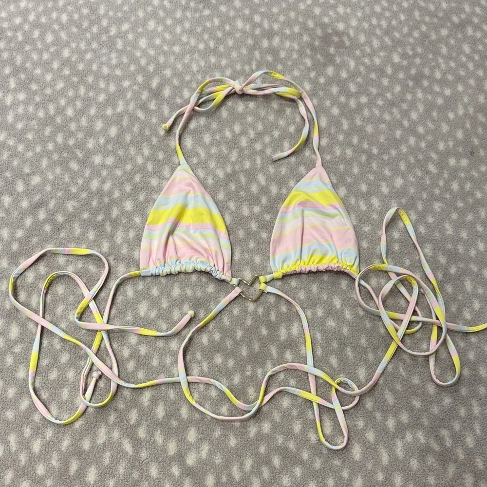 Frankie's Bikinis Tatum Triangle String Top in Summer Stripe - Picture 2 of 6